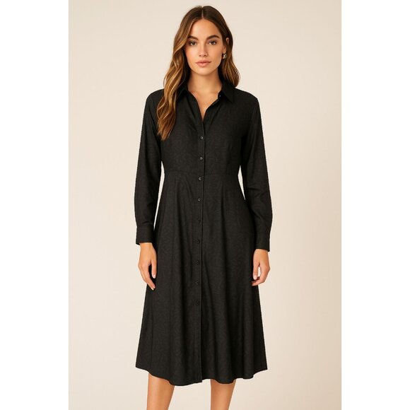 Pell & co Womens Silk Print Deep black printed Long sleeve Shirt Dress NWT 18 - Picture 1 of 8